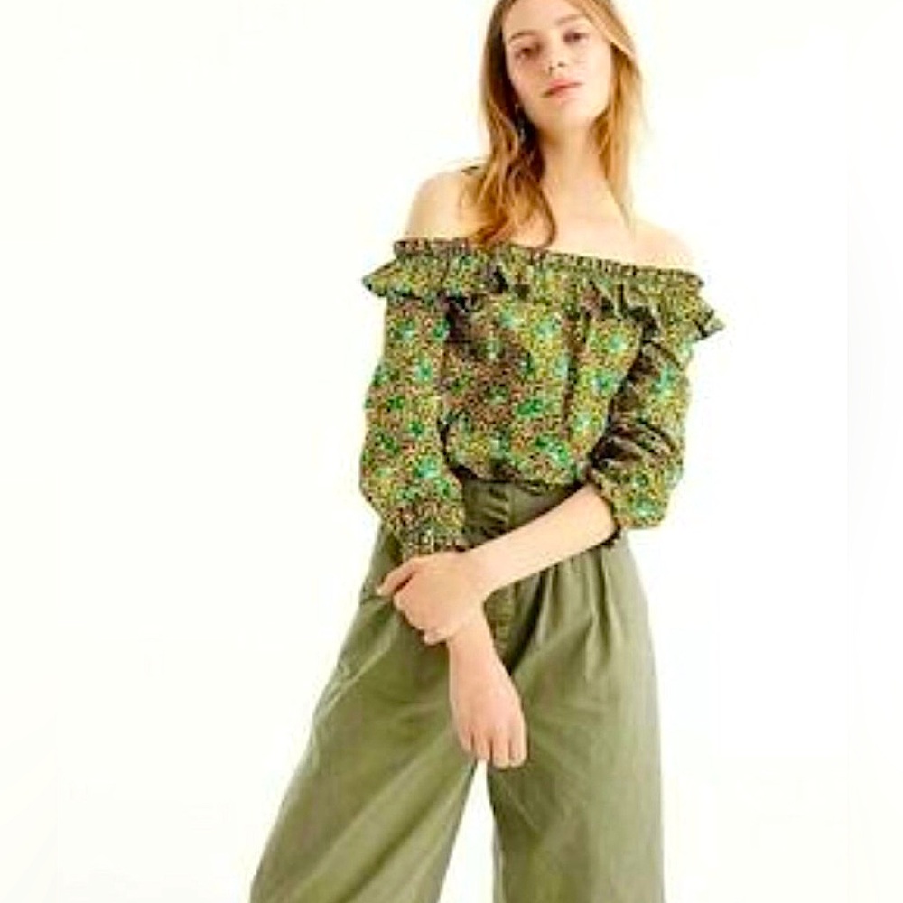 J. CREW Ruffled Elephant Print Blouse - Picture 3 of 15